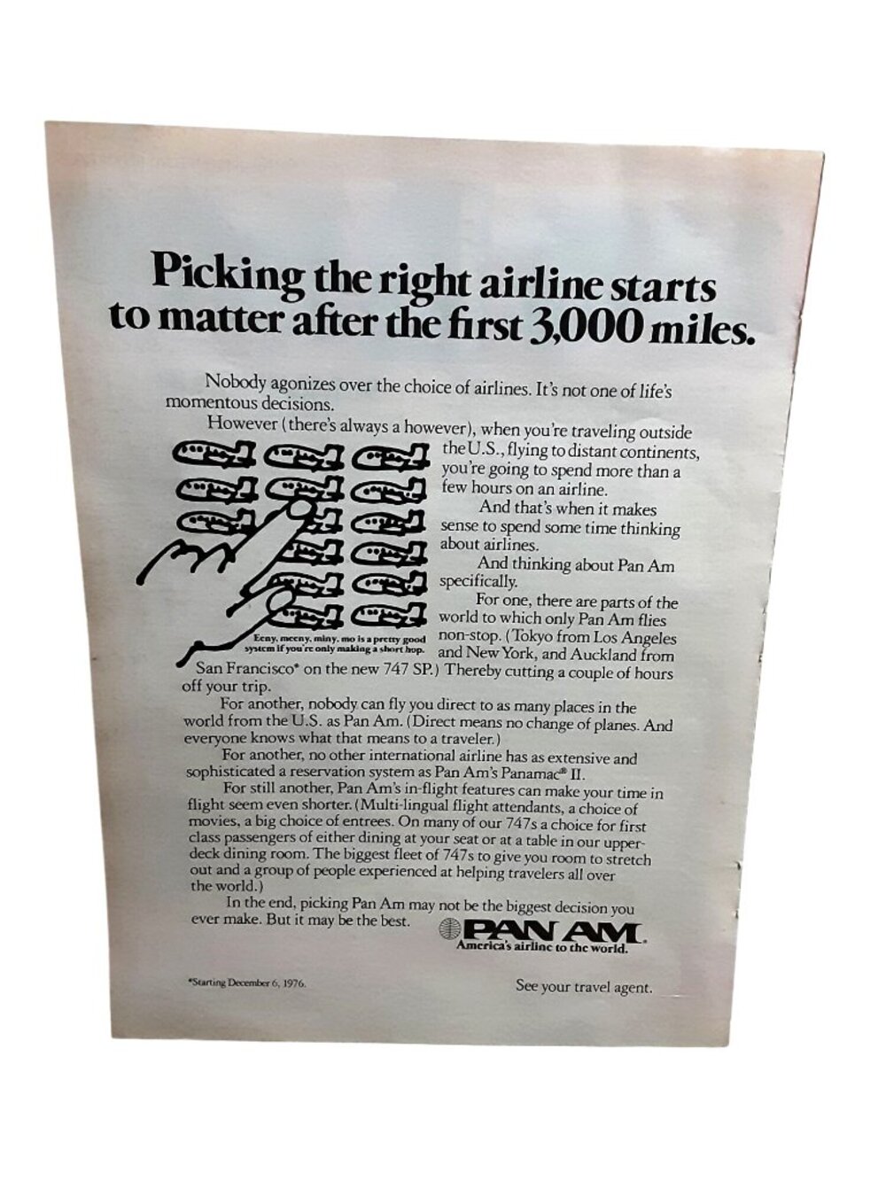 1976 Pan Am Airlines Boeing 747 SP International Travel Vintage Magazine Ad